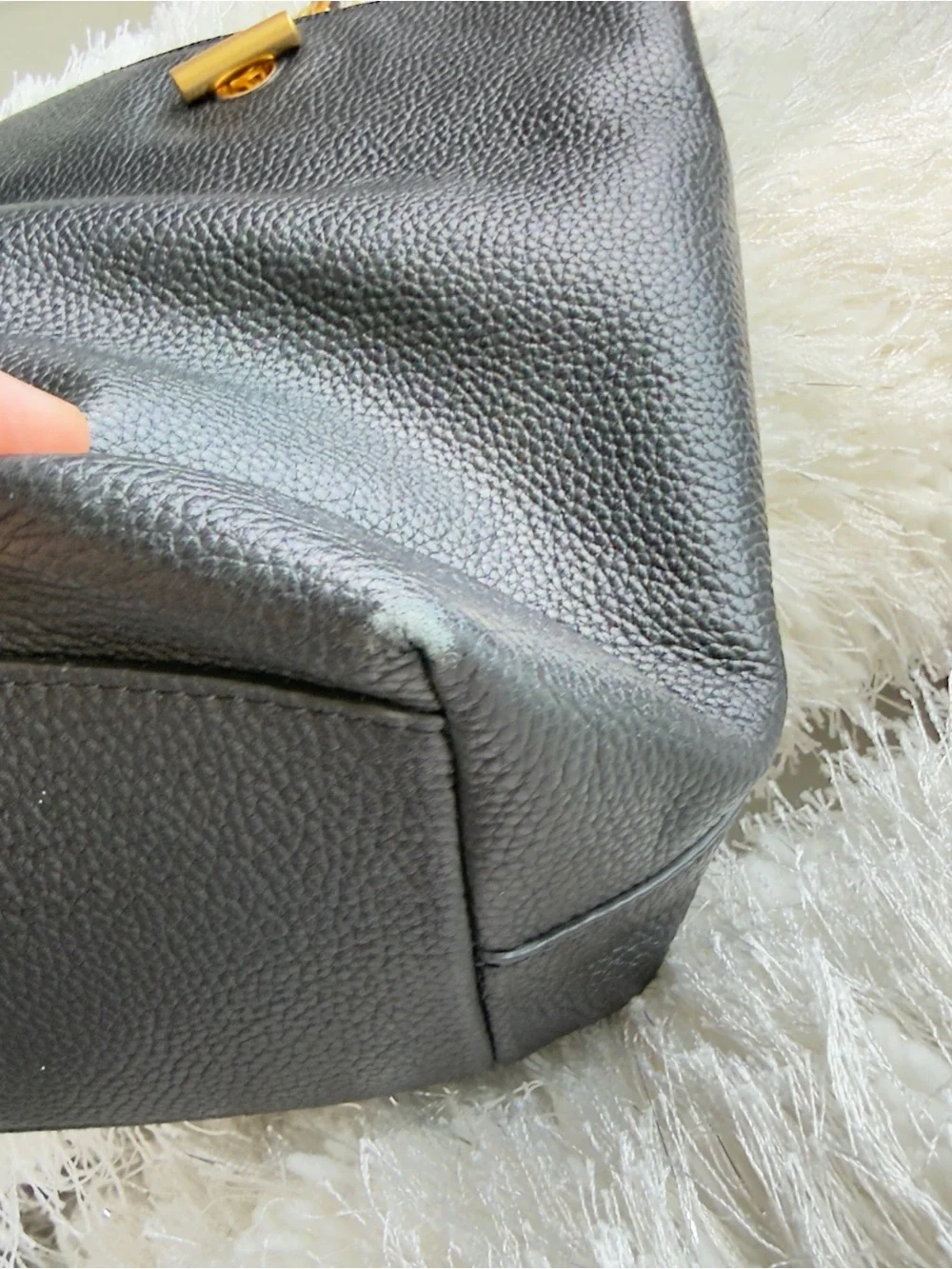 Tory Burch Black Pebbled Leather Tote with Gold Logo